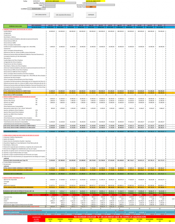 Planilla Excel Cálculo Retención Ganancias Cuarta Categoría Versión 4