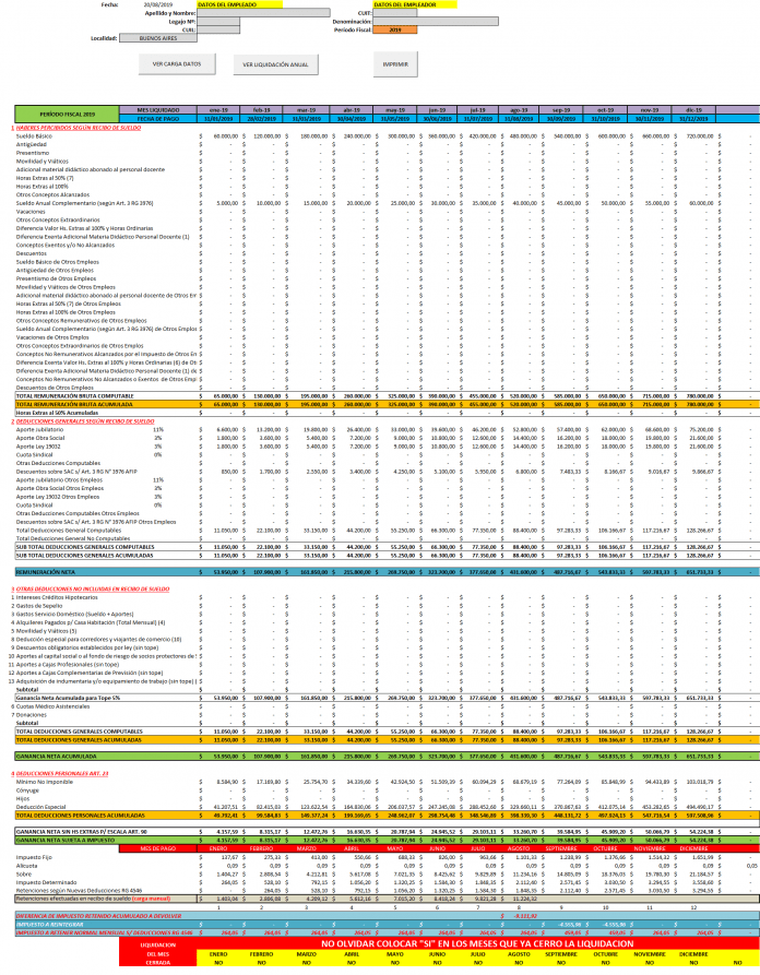 Planilla Excel Cálculo Retención Ganancias Cuarta Categoría Versión 4 0644