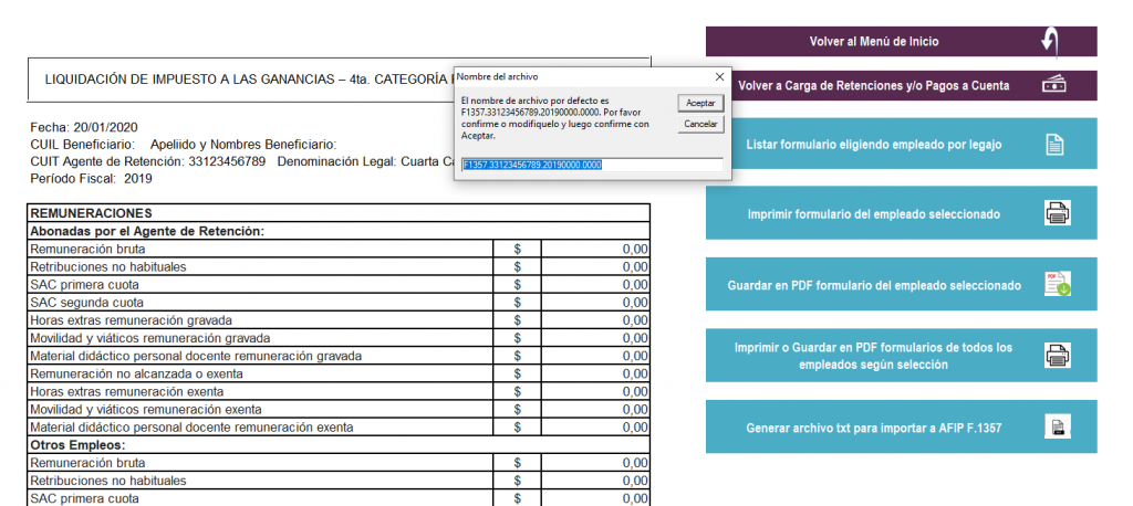 planilla f1357 importar txt