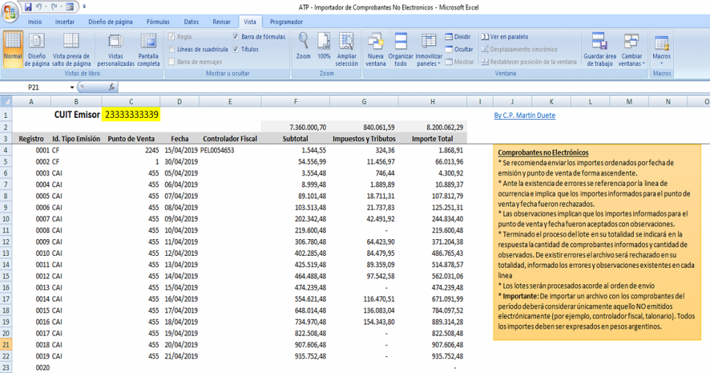 atp importador comprobantes no electronicosPlanilla Excel ATP - Importador de Comprobantes No Electrónicos